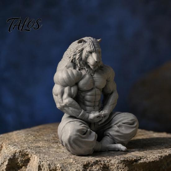 3D Printed Tiger Man Figurine, Muscular Tiger Figure Ornament, Minimalist Animal Sculpture with Muscular Details, Zen Posture Desktop Decor