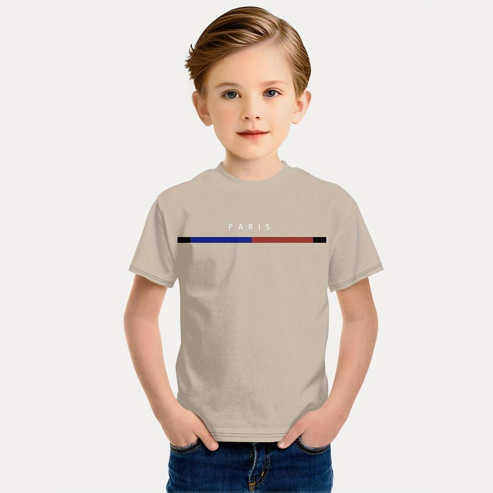 Kids Boys Clothes Simple Paris Letter Print Short Sleeve T Shirt Children Boys  Casual Comfortable Tees Children Top