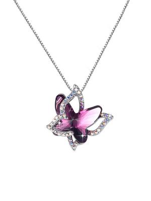 Crystal Shiny 3D Effect Butterfly Chain Pendant Necklace for Women And Girls