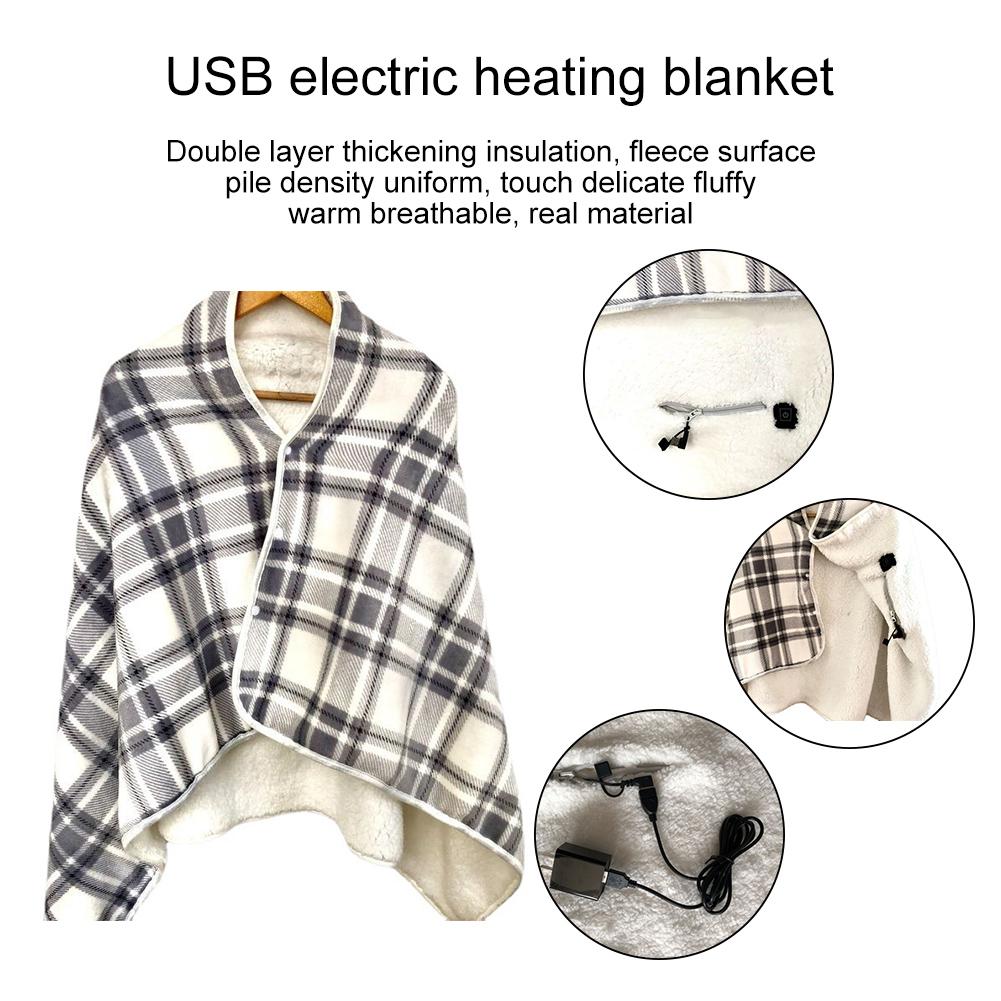 USB Electric Heated Blanket 3 Heating Levels Fleece Shawl Blanket Portable Wearable Body Warmer Blanket Quickly Heated Cape Pad