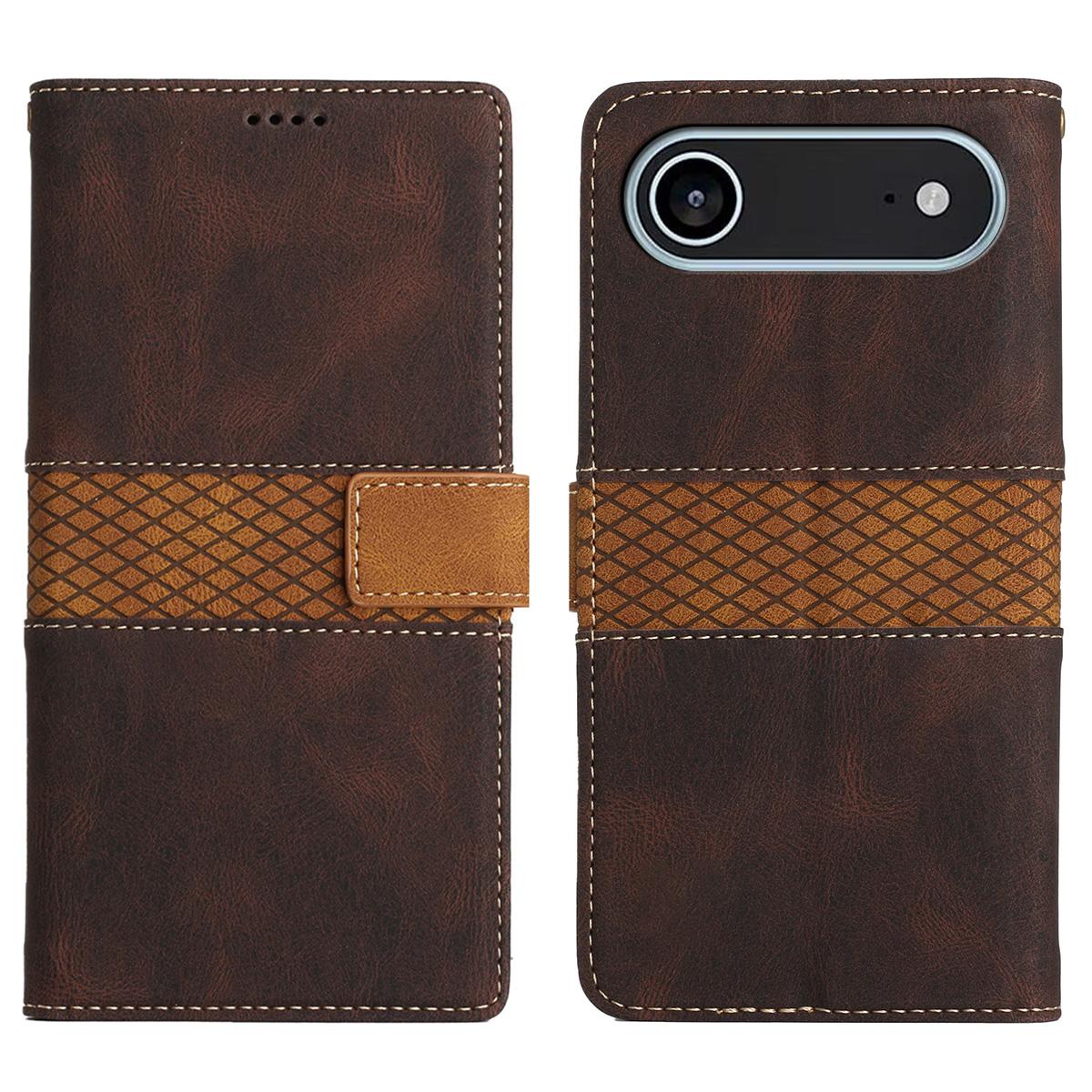 For iPhone Air Case Grid Splicing Stand Wallet Leather Phone Cover B