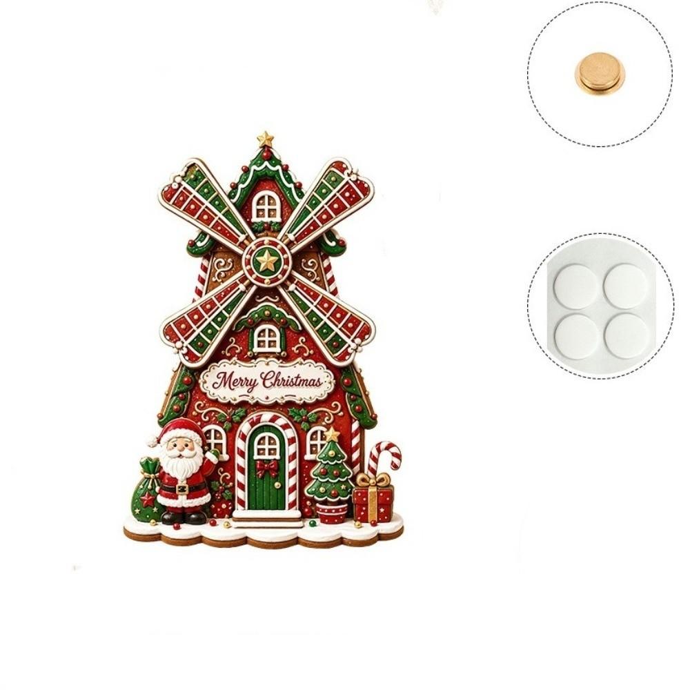 Wooden Santa Claus Magnetic Sticker Creative Windmill Castle Refrigerator Magnet Xmas Gift
