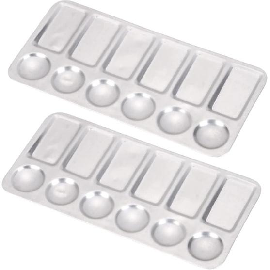 2pcs Stainless Steel Palette Watercolor Pigment Trays Color Mixing Plates Makeup Mixing Palette Watercolor Drawing Paint Trays Metal Pigment Plates