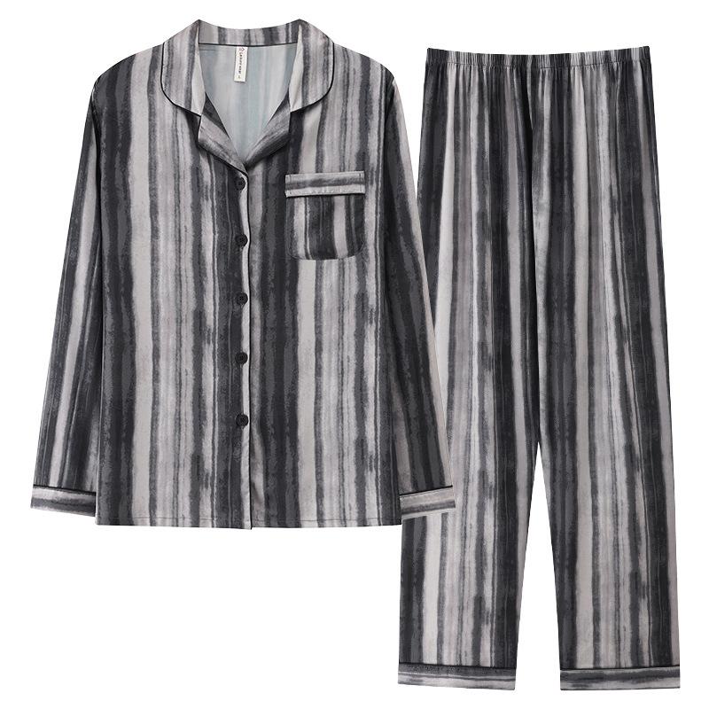 Couple Pajamas Women'S Ice Silk Long Sleeves With Chest Pads Loungewear Men'S Summer Can Wear High-End Suits