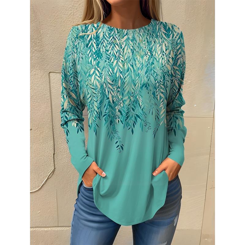 2025 Women's T shirt Tee Floral Print Long Sleeve Basic Sweatshirt Fashion Round Neck Regular Fit Floral Painting