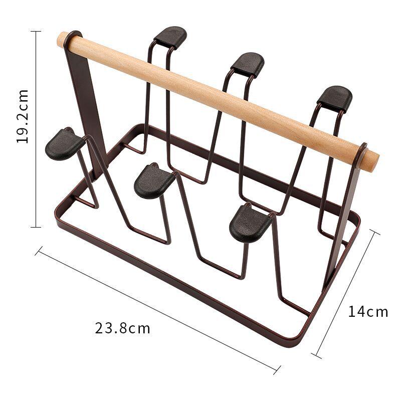 Portable Iron Cup Holder Household Coffee Cup Drain Rack Wooden Handrail Glass Holder Kitchen Living Room Cup Storage Shelf