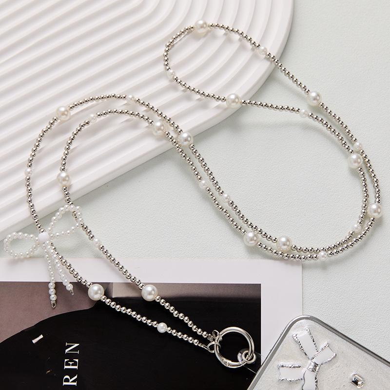 Girly Pearl Bow Crossbody Chain Phone Lanyard & Pendant Backpack Accessory