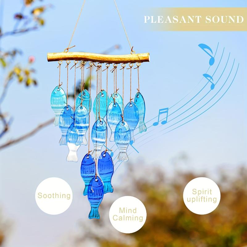 Blue Glass Sea Fish Wind Chimes Outdoor Handmade Chime for Balcony Garden Patio Unique Decor