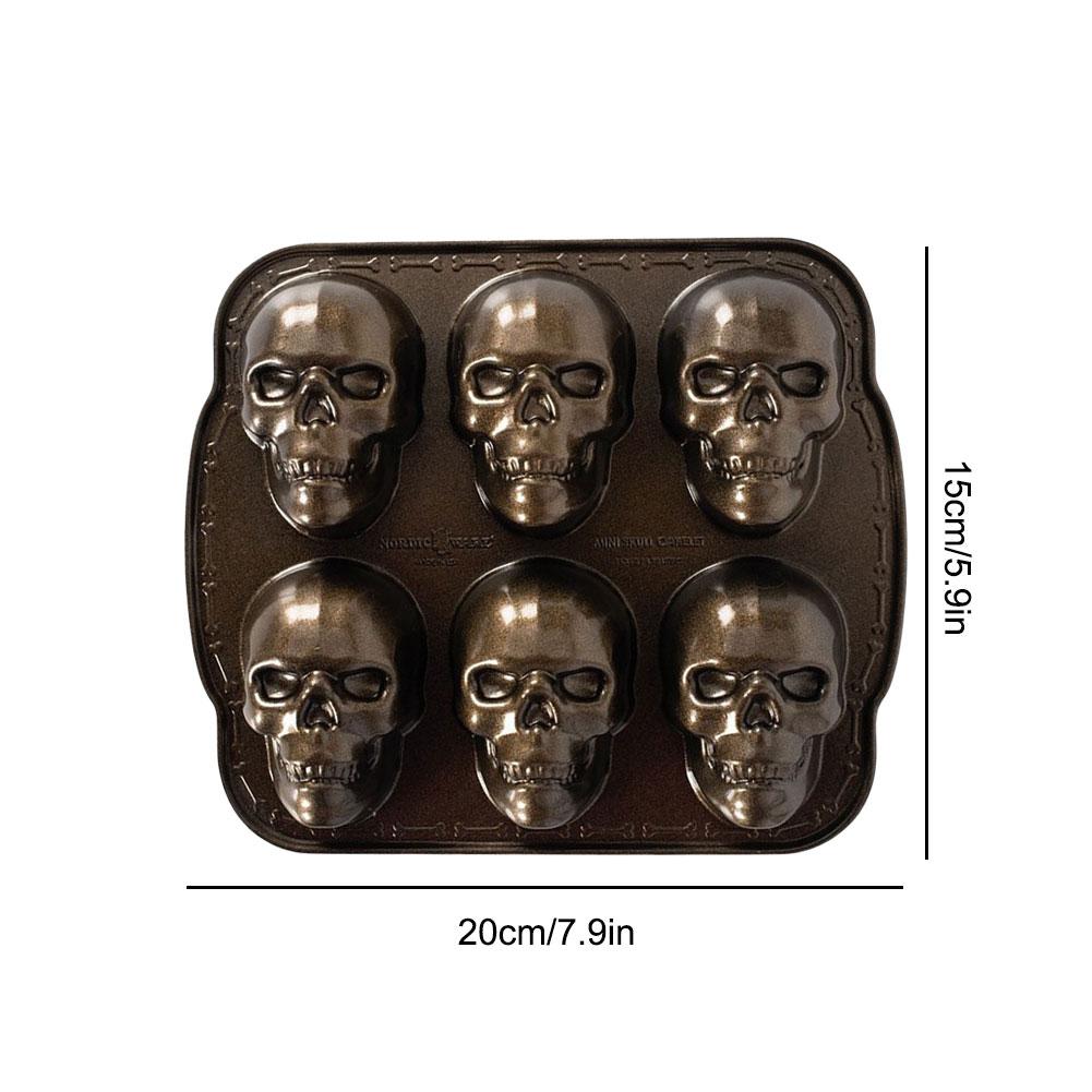 2PCS/1PC 6 Cavity 3D Skull Baking Cake Mold for Ice mold,Stainless Steel DIY Large Skull Cake Pan,Halloween Decor Birthday Party