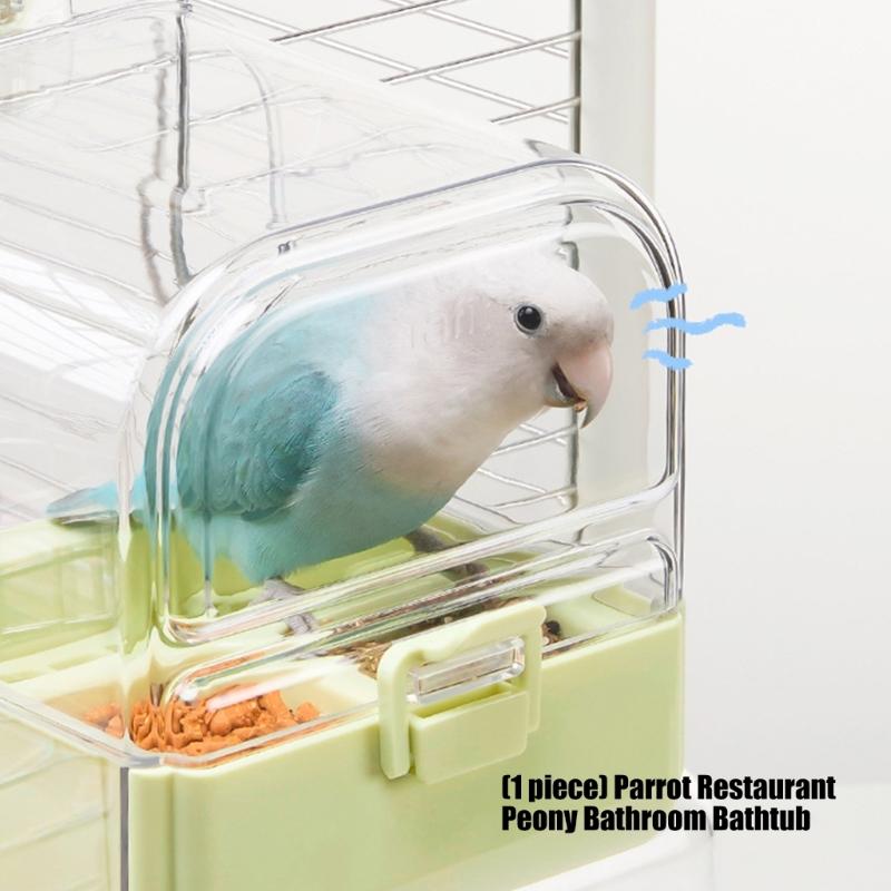 Small Bird Hanging Bath and Food Accessory for Birdcages, Cage Station for Companion Birds and Indoor Cage Use