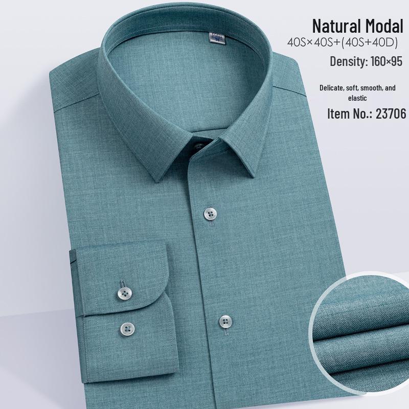 Men's Modal Stretch Long Sleeve Shirt - Non-Iron White, Spring & Autumn Style, Customizable LOGO, Professional Wear.