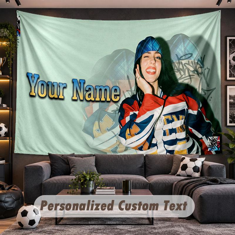 Wall Hanging Tapestry Custom NameBillie Eilish Pattern Personalized Printed Fabric Wall Decor