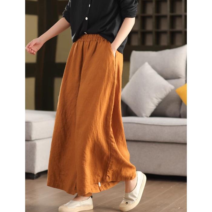 New Summer Casual Pants for Women Drape and Versatile Loose Slim Women's Retro Nine-point Wide-leg Pants for Women