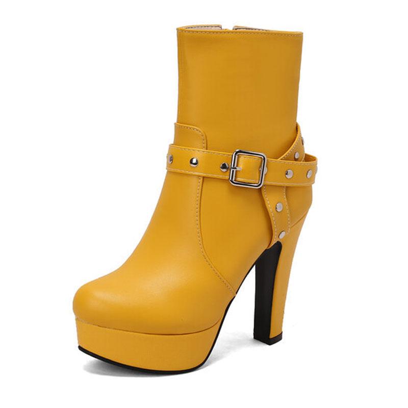 Belt Buckle Platform Boots Women High Heels Ankle Boots Autumn Winter Big Size 42 43 Women's Boots Pumps Ladies Shoes WSH4983