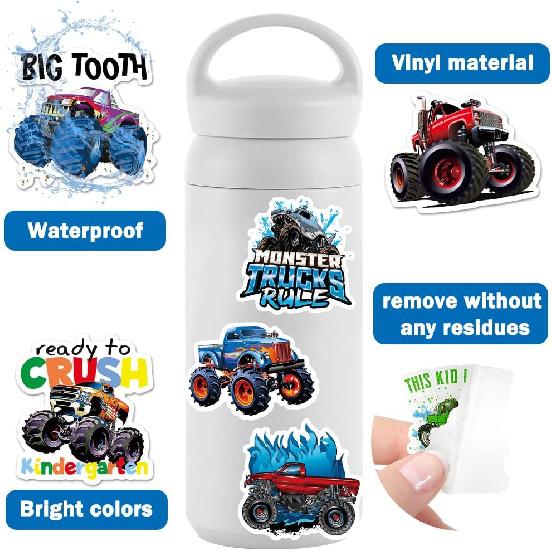 50PCS Monster Truck Stickers, Truck Car Stickers for kids, Car Stickers Waterproof for Water Bottles Skateboard Car Bike Phone Case Laptop Suitcase,