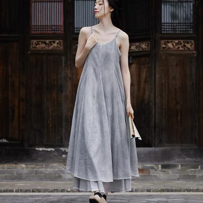 Frauen Ärmelloses Sommerkleid Patchwork Sommer Baumwolle Spray Färben Frauen Spaghetti Strap Kleid