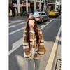Women’s Korean Retro Striped Hooded Faux Lambswool Coat - Winter Loose Fit Cardigan with Long Sleeves