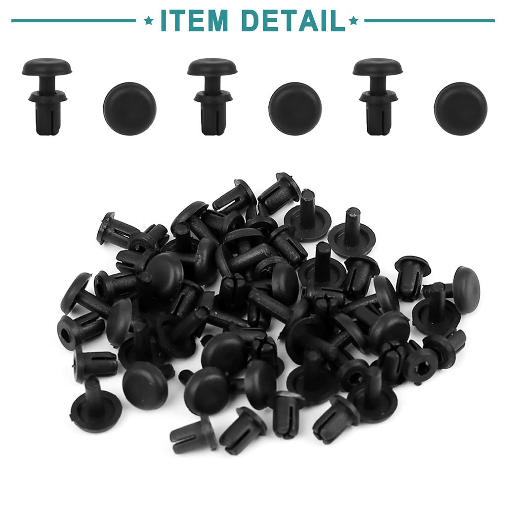 ACROPIX 30pcs Push Rivet Tool Screen Door Panel Retainer Fastener Clip Door Visor Universal Plastic Rivets Push Type 4mm Black