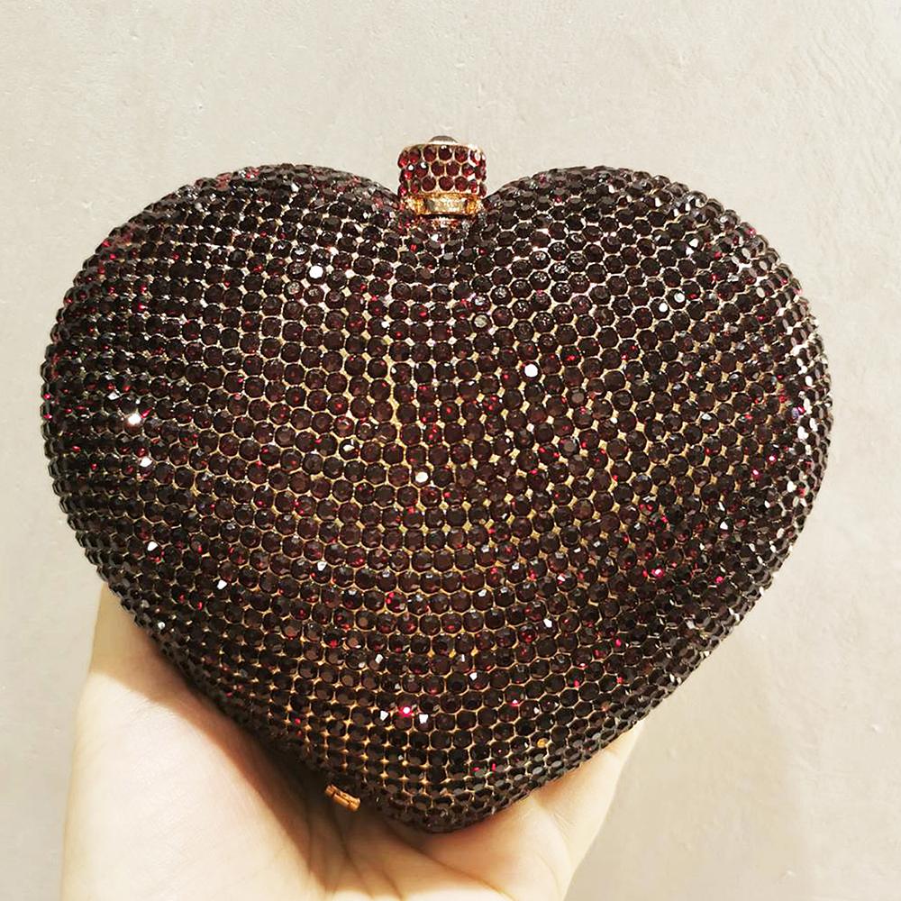 

WHTUOHENG Red/Silver Heart Shape Mini Purse for Women Crystal Embellished Diamond Bridal Clutch Luxury Party Dinner Lady Handbag 15cmX13cmX6cm