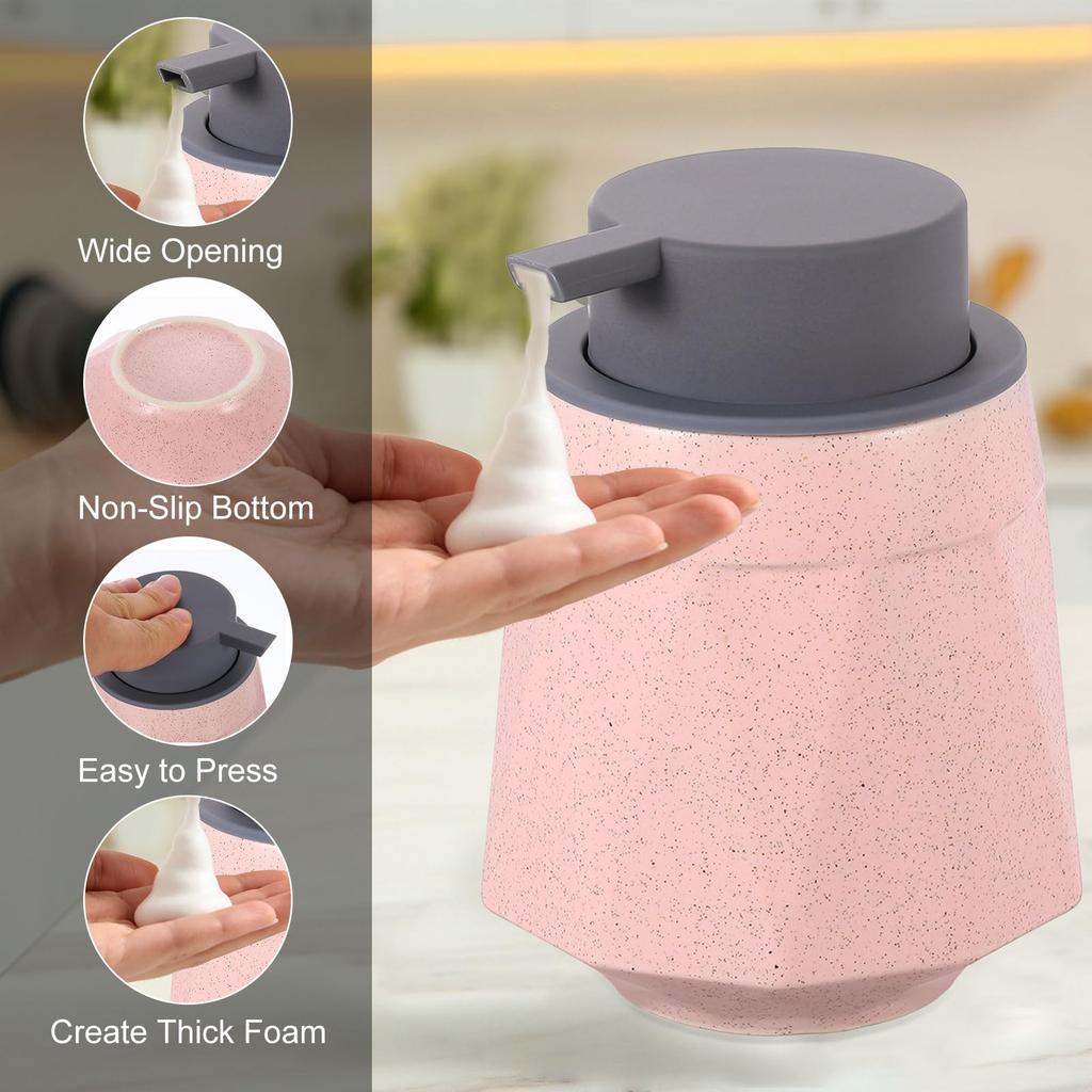 uxcell Foam Soap Dispenser Ceramic Foam Soap Pump for Bathroom 400ml Pink