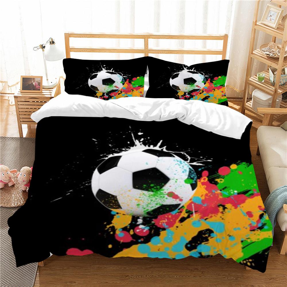Home Bedding Set 3D Football Print Quilt Cover Washable Bedclothes Bed Suit Pillowcase Single Double King Bed Set