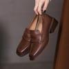 Fashion 2025 Spring Genuine Leather Slip-On Women Shoes Casual Loafers Square Toe Simple Shoes Thick Heel Shoes Woman Zapatos De Mujer