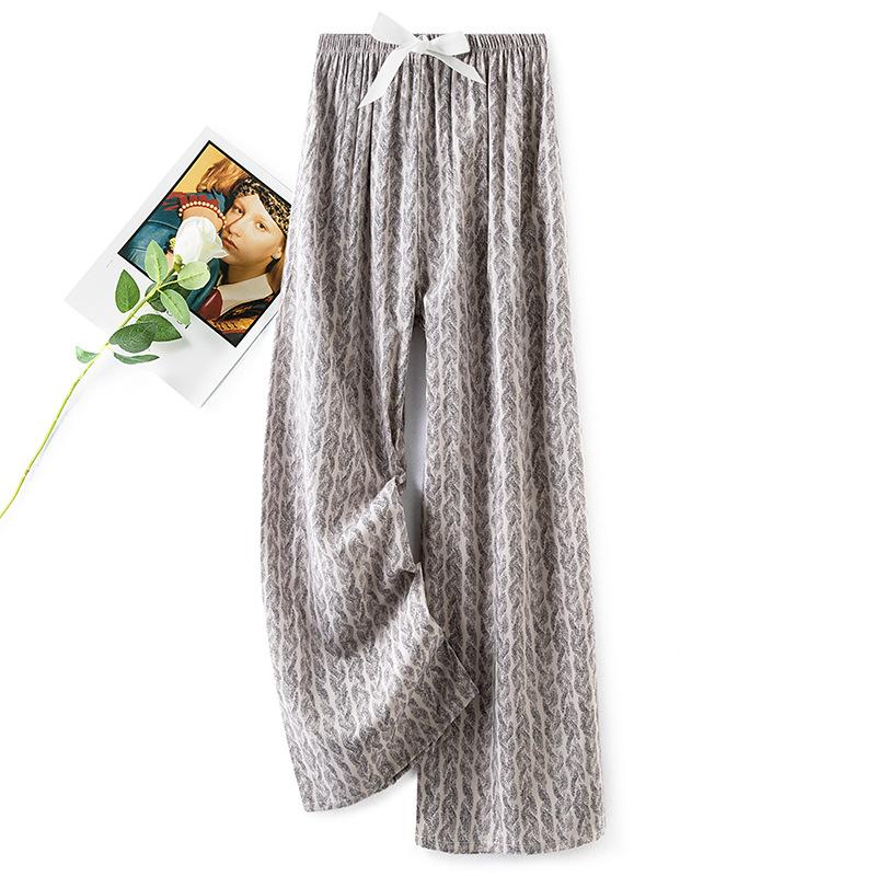 Pantaloni de pijama din bumbac mătase pentru femei, secțiune subțire de vară, anti-țânțari, pantaloni cu picior lat, culoare uni, pentru exterior, casă, petrecere a timpului liber, imprimeu, pantaloni de plajă până la genunchi