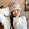 New autumn and winter wool hat female cute cat ears bow warm thickened cold ear protection knitted hat