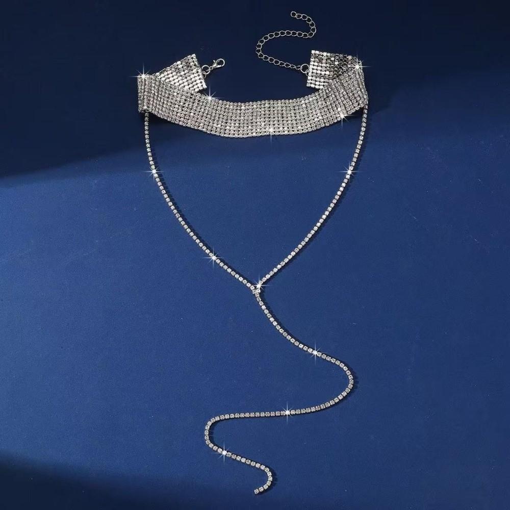Y-shaped Rhinestone Necklace Multi-layer Long Choker Retro Multi-Layer Necklace  Party