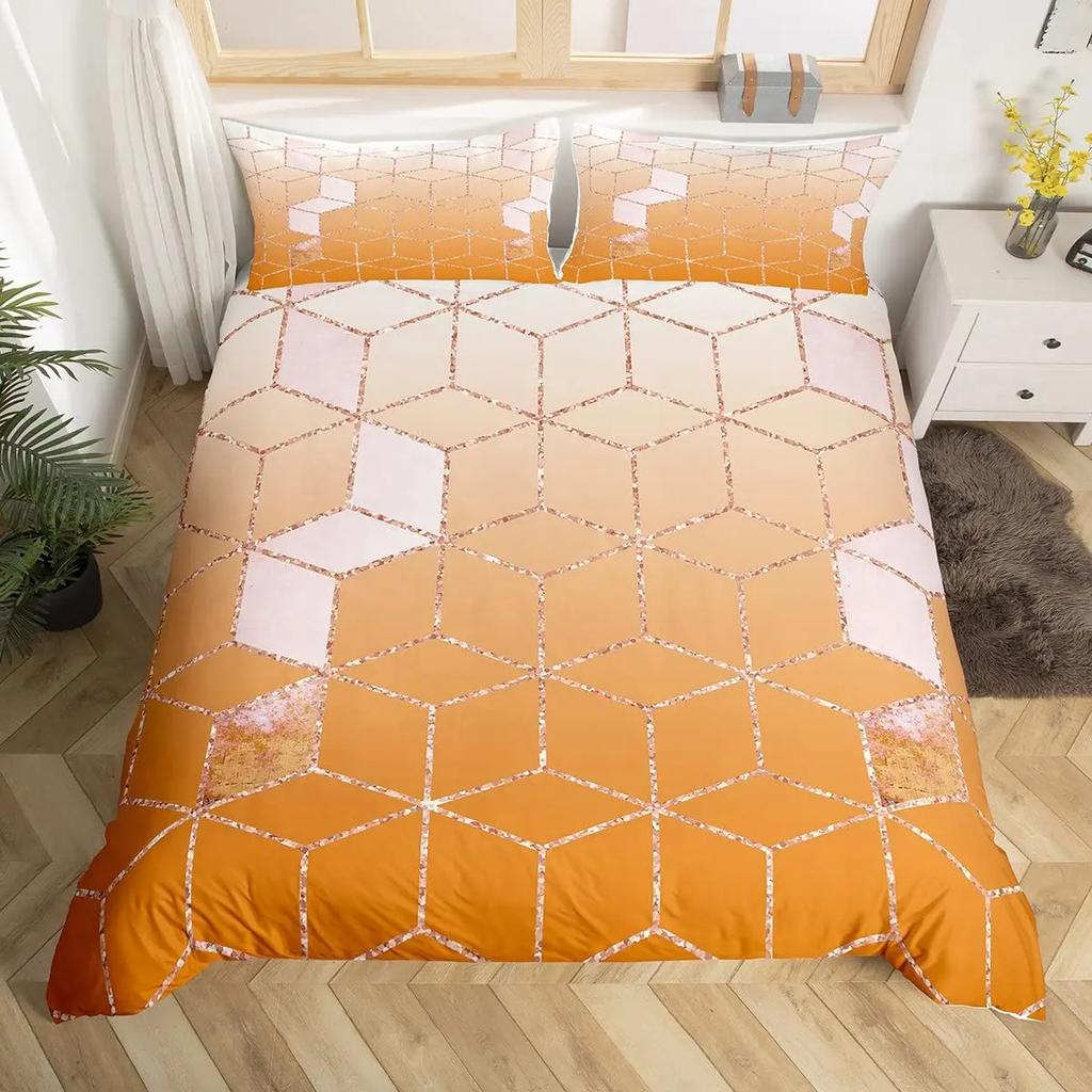 Geometry Ombre Duvet Cover Full King,Honeycomb Marble Geometric Bedding Set For Teen Girls Women Diamond Hexagon Comforter Cover