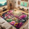 Floral Garden Theme Soft Crystal Velvet Rug Custom Name & Text Print Non Slip Floor Rug for Bedroom Living Room