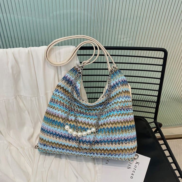 

Colored wavy woven tote bag shoulder underarm bag синій