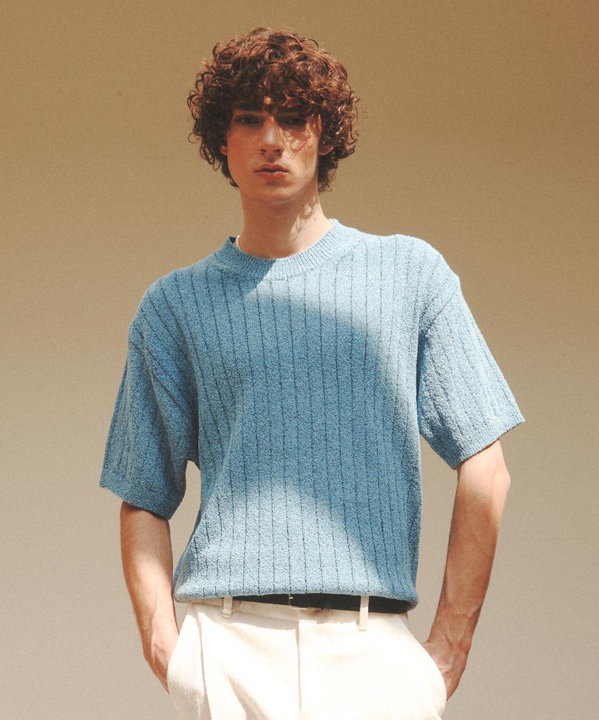 KNITTED Summer Boucle Round Knit Blue