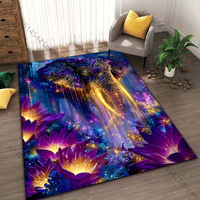 1PC Vibrant Elephant In Fantasy Jungle Print Carpet Rug for Living Room Bedroom Sofa Doormat Home Decor Non-slip Floor Mat