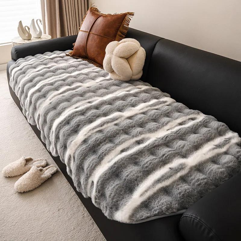 

1PC Warm Rabbit Plush Sofa Cover Winter Thicken Sofa Towel Covers Anti-slip Soft Couch Slipcovers Sofa Towel for Living Room A 90x90