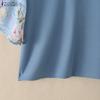 ZANZEA Damen Lässige V-Ausschnitt Print Patchwork 3/4 Ärmel Lockere Bluse