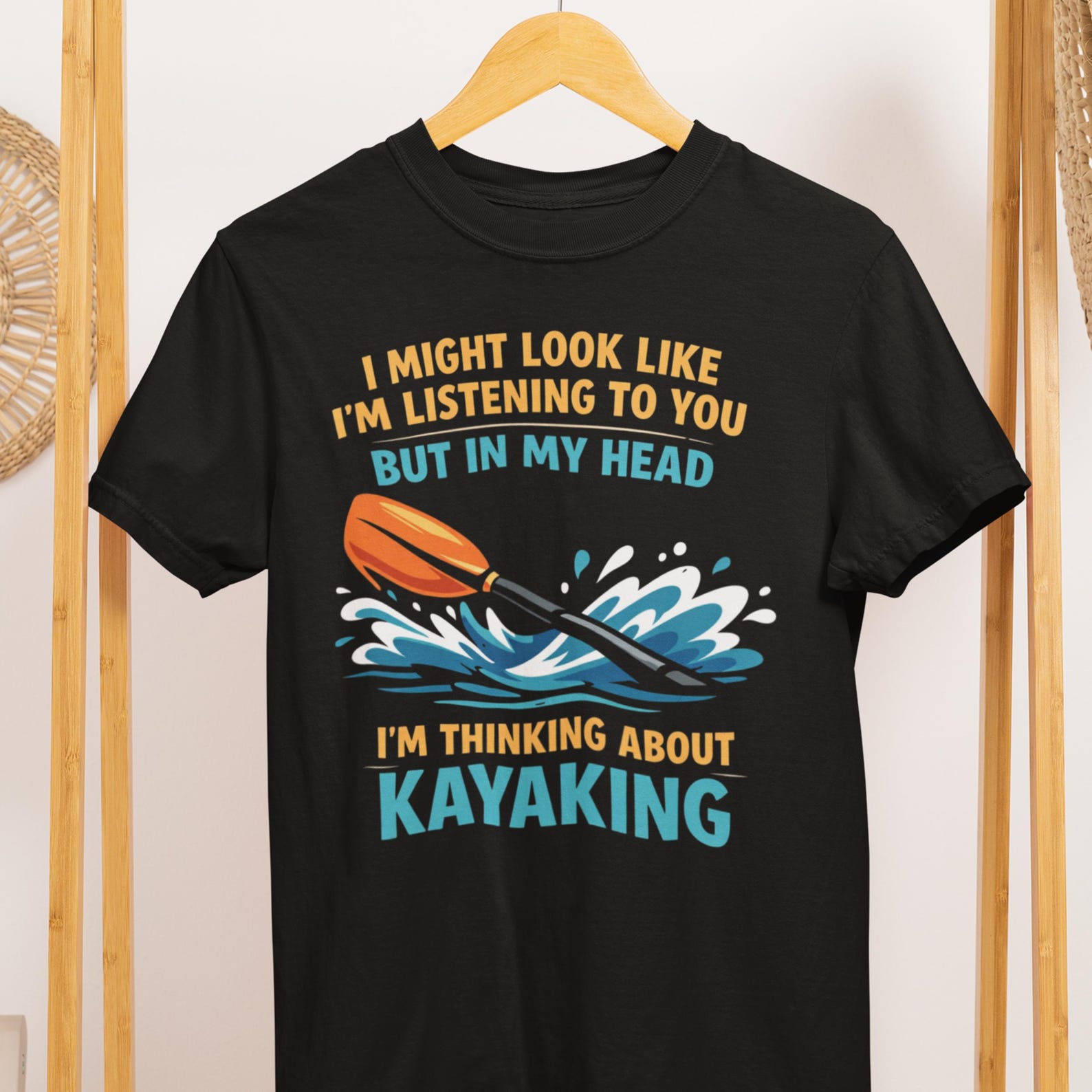 Kayaking Humor T Shirt: Thinking About Kayaking Tee for Paddlers XL
