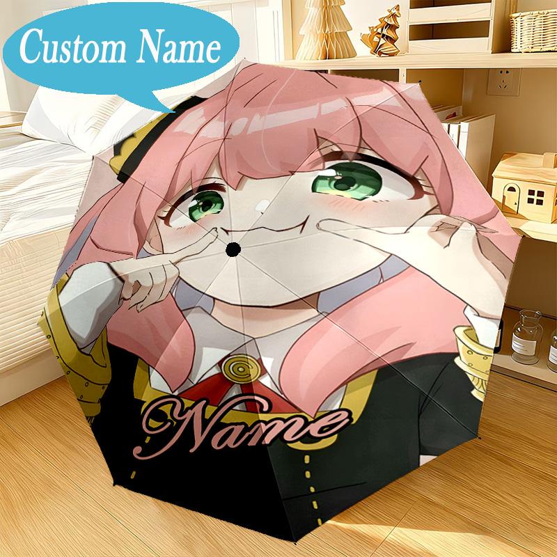 Custom Name Umbrella Pink Hair Anya Umbrella 8-Frame for Travel, Camping, Casual Lightweight Portable, Essential for Family Gifts