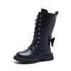 British Style Girls High Boots 2024 New Versatile Autumn and Winter Kids Soft Sole Sweet Simple Non-slip Back Bow Princess Boots