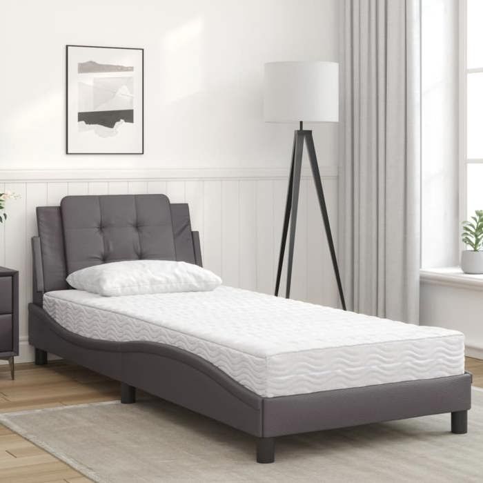 VidaXL Bed with Mattress, Upholstered Bed with Headboard Cushion, Single Bed, Adult Bed, Bedroom Furniture 3208827