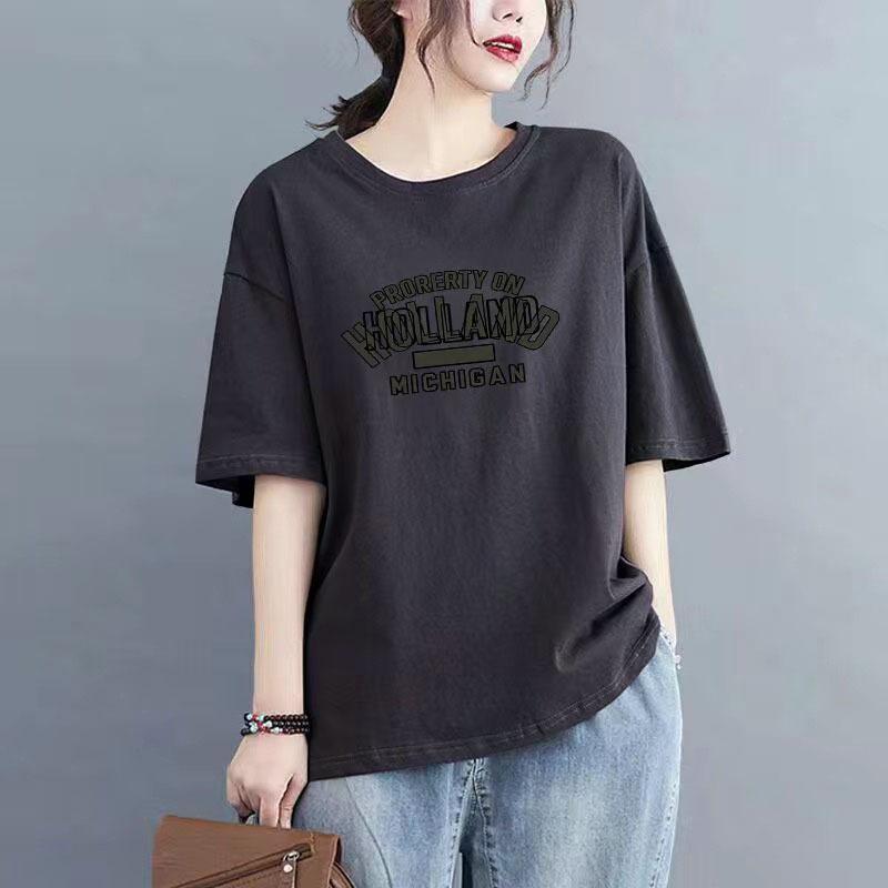 Women's Summer Round Neck Loose Short Sleeved T-shirt Printed Loose Commuting Top