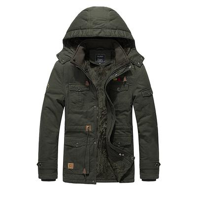 Medium and Long Winter Warm Windproof Fleece Jacket Multi-pocket Casual Men's Cotton-padded Jacket
