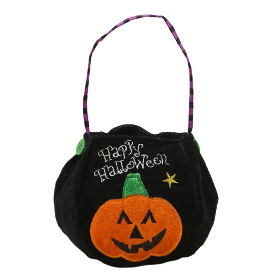Xiaobudian Halloween Trick or Treat Bucket, 9.8x5.9 Inch Pumpkin Witch Black Cat Plush Tote Bag, Soft Candy Basket with Handle for Party Favors