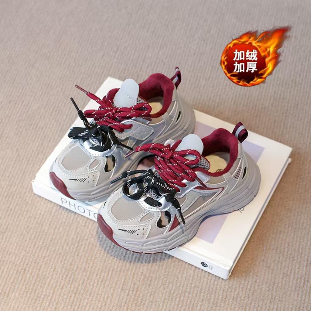 Girls velvet dad shoes autumn and winter new girls versatile silver platform shoes boys lightweight sneakers