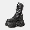 Retro Black man Women Ankle Boots Metal Decoration Thick Platform Punk Female Round Toe Lace-Up Casual Knight Ladies Shoes 45