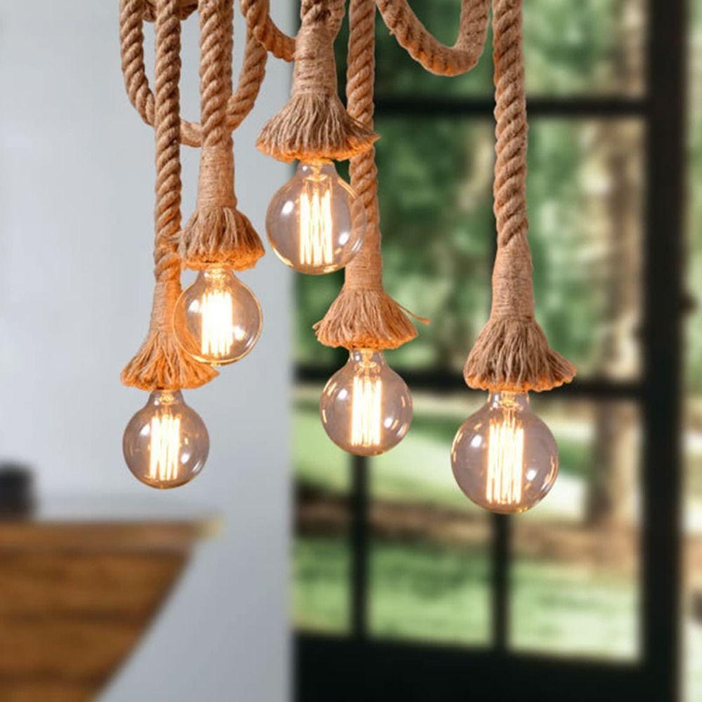 Home Decor Creative Rope Lamp Vintage Minimalist Edison Bulb Chandelier Hemp Rope Material Durable Hanging lamp Dining Table