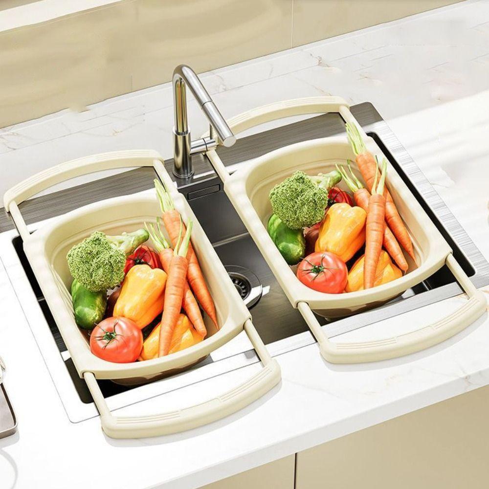 Foldable Bottom Fruit Vegetable Washing Basket Large Capacity Collapsible Colander  Countertop