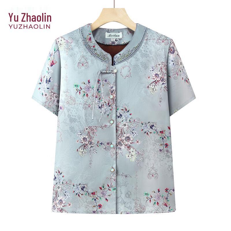 YUZHAOLIN Women s Chinese Style Summer Short Sleeve Cardigan Blouse 4XL