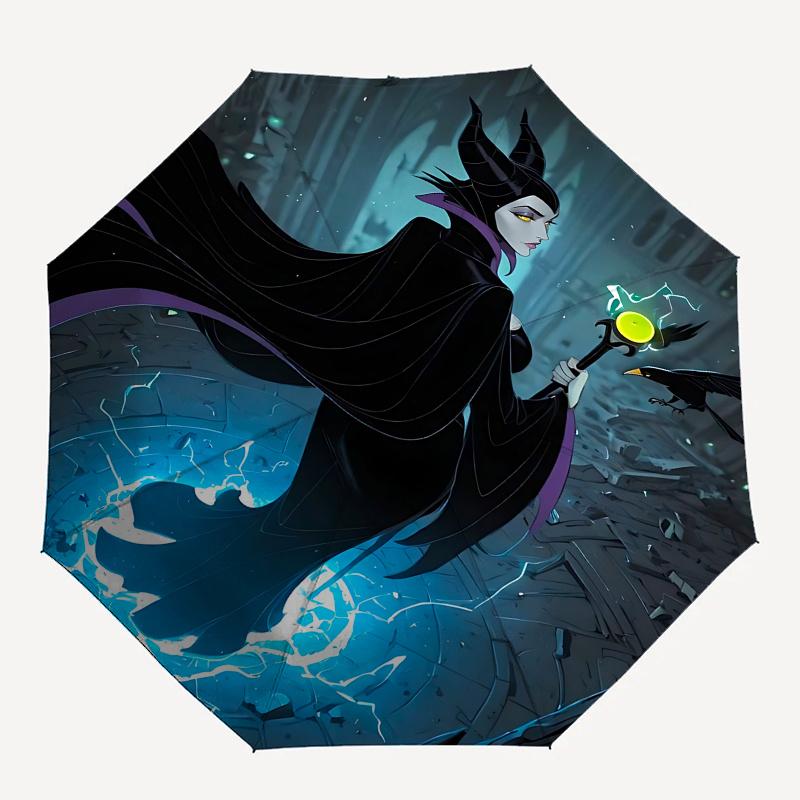 Maleficent, Sorceress Automatic Opening and Closing Umbrella - 8 Ribs Portable Folding Umbrella with Plastic Handle, Suitable for Leisure an
