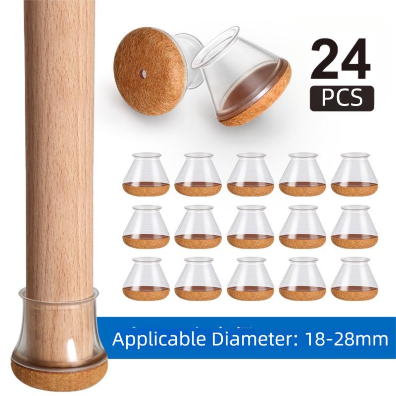 24 Pcs Chair Leg Protectors for Hardwood Floors Silicone Chair Caps Covers Feet Furniture Pads Sliders Wrapped Felt Bottom